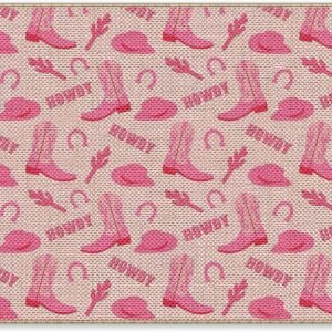 Pink Preppy Howdy Western Cowgirl Boot Saddle Cactus Door Mat Outdoor Indoor Entrance,17×30 Inches Welcome Entryway Mat Non-Slip Floor Mat for Bachelorette Party Girls Room Dorm Decor,Teen Girls Gifts