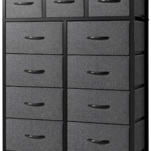 AZL1 Life Concept 11-Drawer Dresser, Fabric Storage Tower for Bedroom, Living Room, Large Tall Dressers for Bedroom with Wooden Top and Metal Frame, Bedroom Dressers & Chests of Drawers, Dark Grey