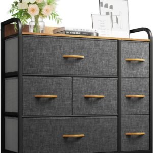 YITAHOME Dresser with 7 Drawers Storage Tower, Organizer Unit for Bedroom, Living Room, Hallway, Closets & Sturdy Steel Frame, Wooden Top & Easy Pull Fabric Bins, Grey