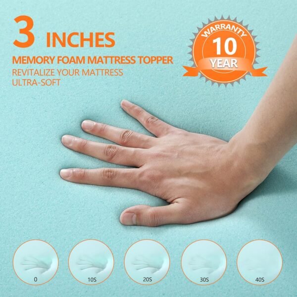 bedluxury 3 Inch TwinXL Size Cooling Mattress Topper Gel Memory Foam, High Density Soft Foam Mattress Pad Cover for Pressure Relief, Bed Topper with Removable Breathable Cover - Image 3