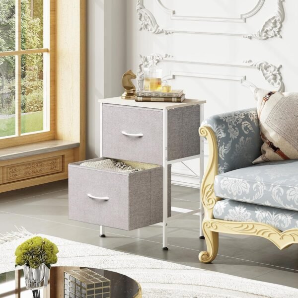 WLIVE Nightstand, Nightstand with 2 Drawers, Bedside Furniture, Night Stand, Small Dresser for Bedroom, College Dorm, End Table with Fabric Bins, Dormitory, Light Grey, Size L - Image 4