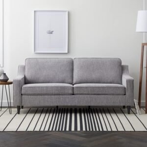 Edenbrook Jensen Gray Upholstered 3-Seater Couch – Small Modern Living Room Furniture With Scoop Arms