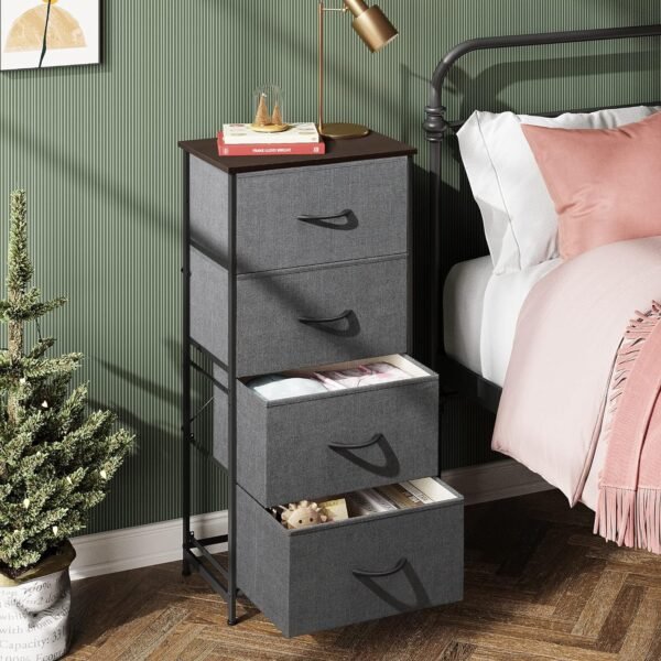 WLIVE Dresser with 4 Drawers, Storage Tower, Organizer Unit, Fabric Dresser for Bedroom, Hallway, Entryway, Closets, Sturdy Steel Frame, Wood Top, Easy Pull Handle, Dark Grey - Image 2