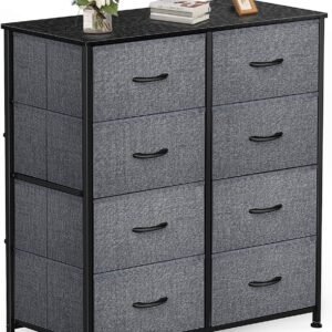 Yesker Dresser with 8 Drawers for Bedroom – Storage Tower, Bedside Furniture & Night Stand End Table Dresser for Home, Office, College Dorm, Sturdy Steel Frame Organizer, Wood Top (Dark Grey)