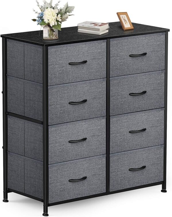 Yesker Dresser with 8 Drawers for Bedroom - Storage Tower, Bedside Furniture & Night Stand End Table Dresser for Home, Office, College Dorm, Sturdy Steel Frame Organizer, Wood Top (Dark Grey)