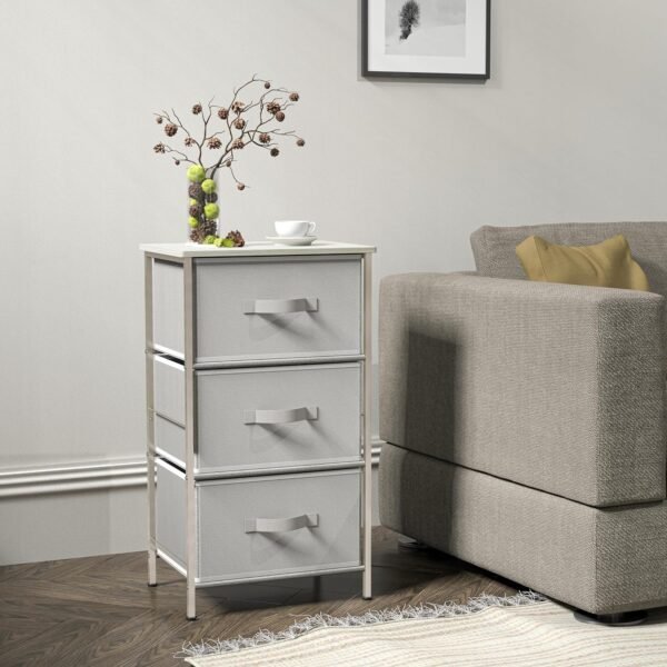 Simple Houseware Nightstands Dresser for Bedroom 3-Tier Organizer Drawer Storage Tower, Grey - Image 2