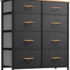 YITAHOME Dresser for Bedroom, Tall Dresser with 8 Drawers, Storage Tower with Fabric Bins, Chest of Drawers for Closet & Living Room – Sturdy Steel Frame, Wooden Top (Dark Grey)