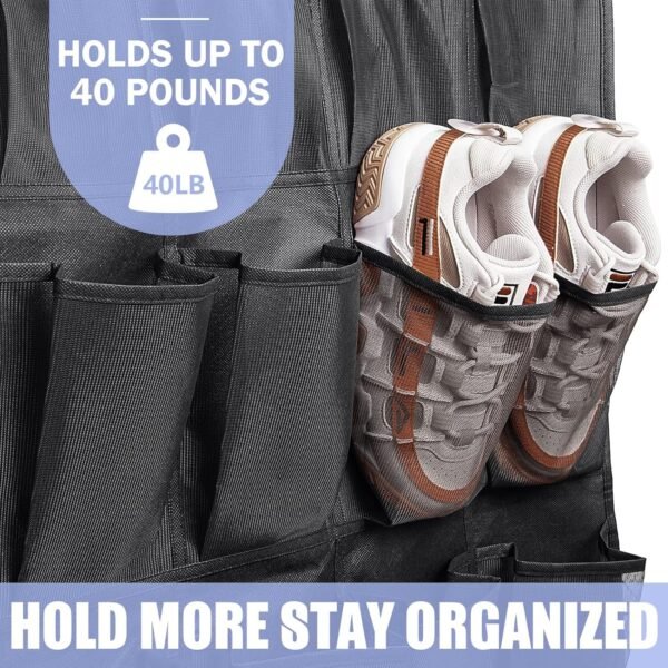 Tiblue Over The Door Shoe Organizers 35 Mesh Pockets Hanging Shoe Organizer Shoe Rack For Closet Entryway Bedroom Bathroom Pantry Shoe Holder, Men Sneakers, Women High Heeled Shoes, Flip Flops Black - Image 5