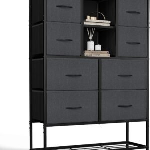 CubiCubi Dresser for Bedroom with Shoe Racks Shelf, Storage Organizer 8 Drawer Dresser for Closet Hallway, Black Grey