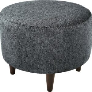 MJL Furniture Designs Sophia Collection Olivia Series Contemporary Round Ottoman, Charcoal/Wooden Legs