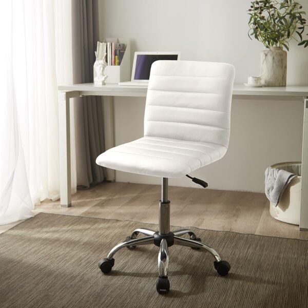 Faux Leather Rolling Office Chair, White - Image 2
