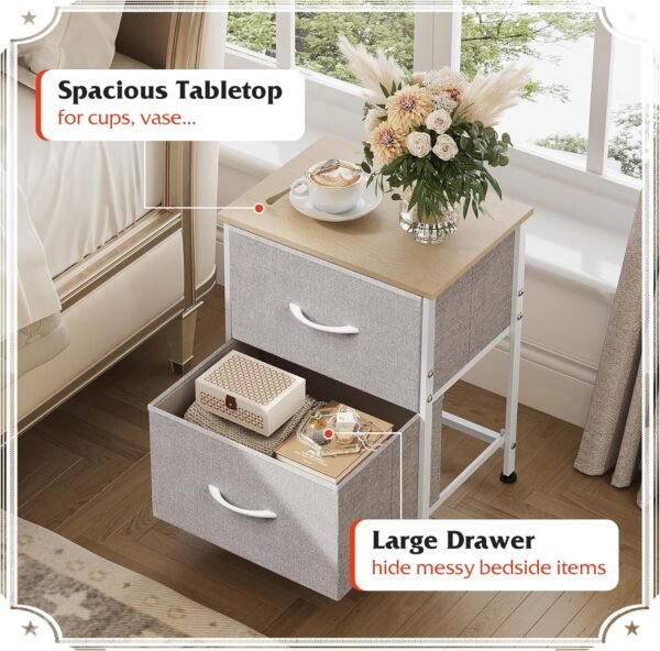 WLIVE Night Stand, Gray Nightstand with 2 Fabric Drawers, Small Dresser for Bedroom, Closet, College Dorm, End Table Side Furniture, Wood Top, Light Grey - Image 5