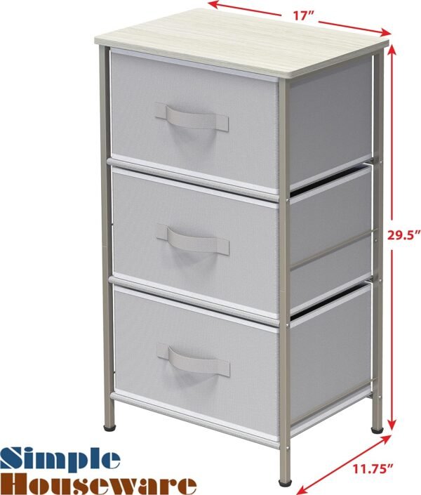 Simple Houseware Nightstands Dresser for Bedroom 3-Tier Organizer Drawer Storage Tower, Grey - Image 5