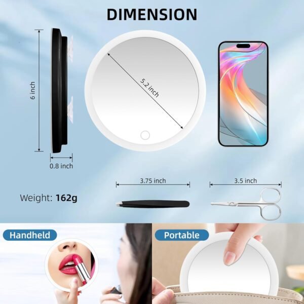 20X Magnifying Mirror with Light, Large 6'' Magnifying Makeup Mirror with LED Lighted 20X Magnification Mirror, 20X High Magnifying Mirror, 20X Travel Magnified Mirror with 3 Color Light & Suction Cup - Image 6