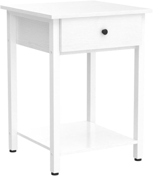 Ecoprsio Nightstand White End Table Side Table with Drawer and Storage Shelf Wood Night Stand Modern Bedside Table for Bedroom, Living Room, Sofa Couch, Hall, Easy Assembly, White - Image 5