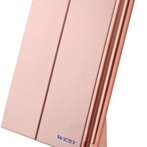 WEILY Lighted Vanity Makeup Mirror 1x/2x/3x Magnification Trifold with 21 LED Lights Touch Screen and USB Charging, 180 Degree Adjustable Stand for Countertop Cosmetic Makeup Mirror(Rose Gold)
