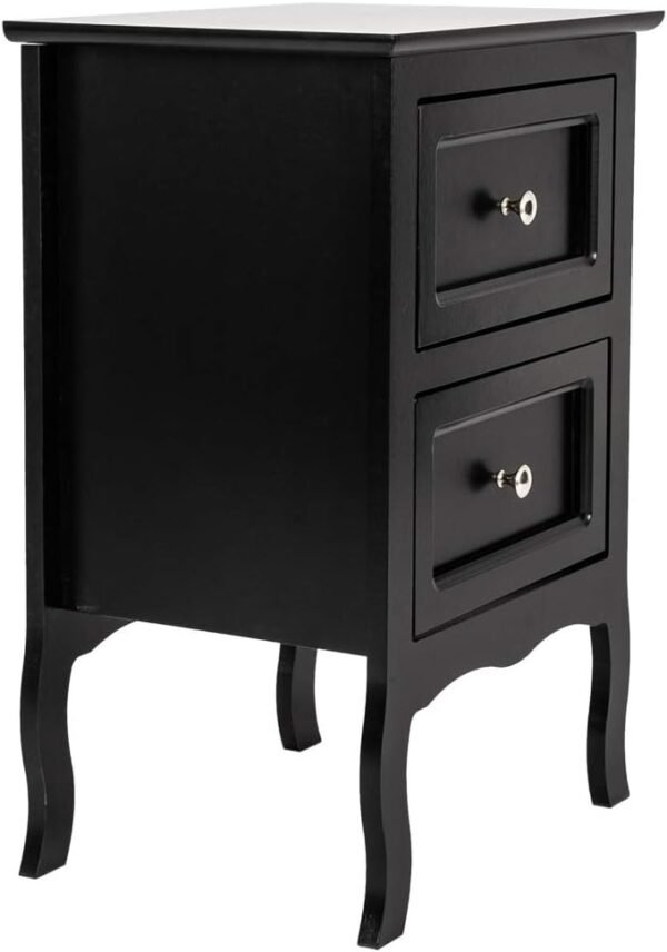 Nightstand with 2 Drawers, Country Style Night Stands for Bedrooms, Bed Side Table Cabinet/Night Stand for Small Spaces, College Dorm, Kids’ Room, Living Room (Black, 1-Pack) - Image 5