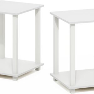 Furinno Simplistic End Side Night Stand/Bedside Table with Stainless Steel Tubes, 2-Pack, Plastic Pole 15.6 x 15.6, White/White