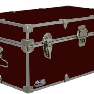C&N Footlockers – Full-Size Happy Camper Trunk – #1 Summer Camp Trunk – Made in the USA – Steel Footlocker with Lid Stay – 32 x 18 x 13.5 Inches (Maroon)