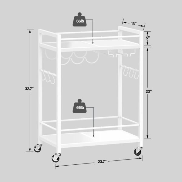 TUTOTAK Bar Cart, Serving Cart for Home, Microwave Cart, Drink Cart, Mobile Kitchen Shelf with Wine Rack and Glass Holder, Rolling Beverage Cart, White BC01BW031 - Image 6