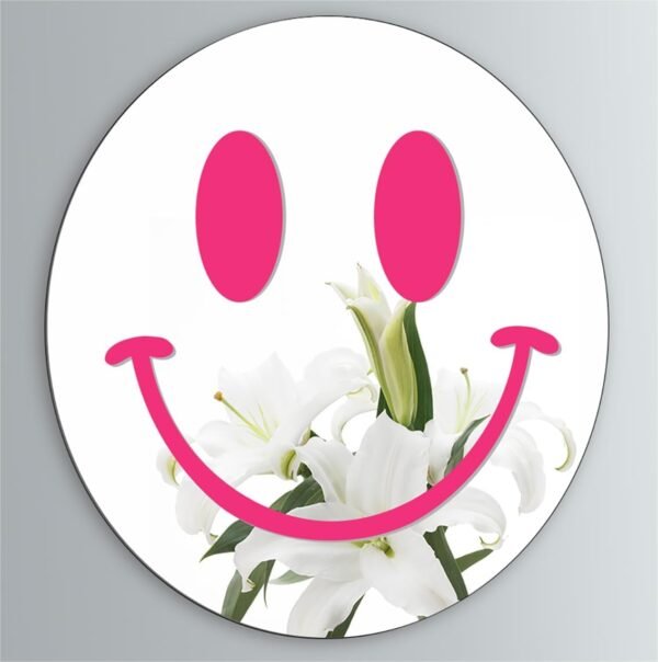 Cute Teenage Girl Room Smiling Face Decorative Mirror Academy Style Smile Dark Pink Room Decoration Aesthetics Mirror Prep Room Decoration 12 inch Fashion Round Bedroom Acrylic Wall Mirror Youth Room