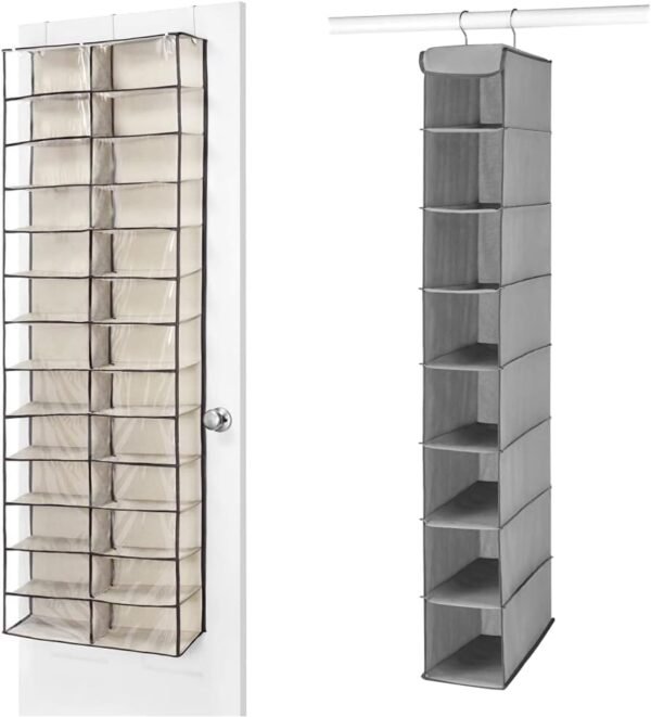 Whitmor Over the Door Shoe Shelves & Hanging Shoe Shelves - 8 Section - Closet Organizer - Grey