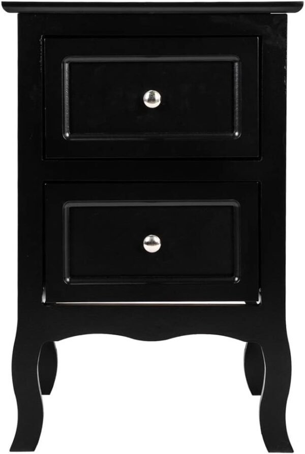 Nightstand with 2 Drawers, Country Style Night Stands for Bedrooms, Bed Side Table Cabinet/Night Stand for Small Spaces, College Dorm, Kids’ Room, Living Room (Black, 1-Pack) - Image 4