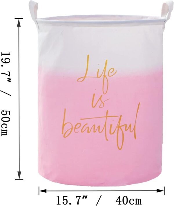Pink Girls Laundry Hamper,19.7" X-Large Laundry Basket collapsible Waterproof Sturdy Thicken Canvas Kids Nursery Baby Clothes Basket (Life Pink) - Image 6