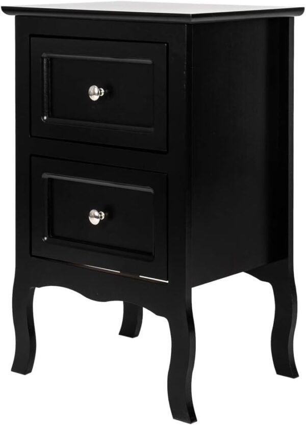 Nightstand with 2 Drawers, Country Style Night Stands for Bedrooms, Bed Side Table Cabinet/Night Stand for Small Spaces, College Dorm, Kids’ Room, Living Room (Black, 1-Pack)