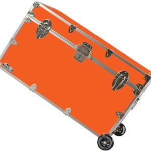 C&N Footlockers – XL Graduate Storage Trunk w/Wheels – Made in the USA – STEEL Footlocker for College Dorm Room & Summer Camp – 32 x 18 x 18.5 Inches (Orange)