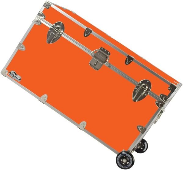 C&N Footlockers - XL Graduate Storage Trunk w/Wheels - Made in the USA - STEEL Footlocker for College Dorm Room & Summer Camp - 32 x 18 x 18.5 Inches (Orange)