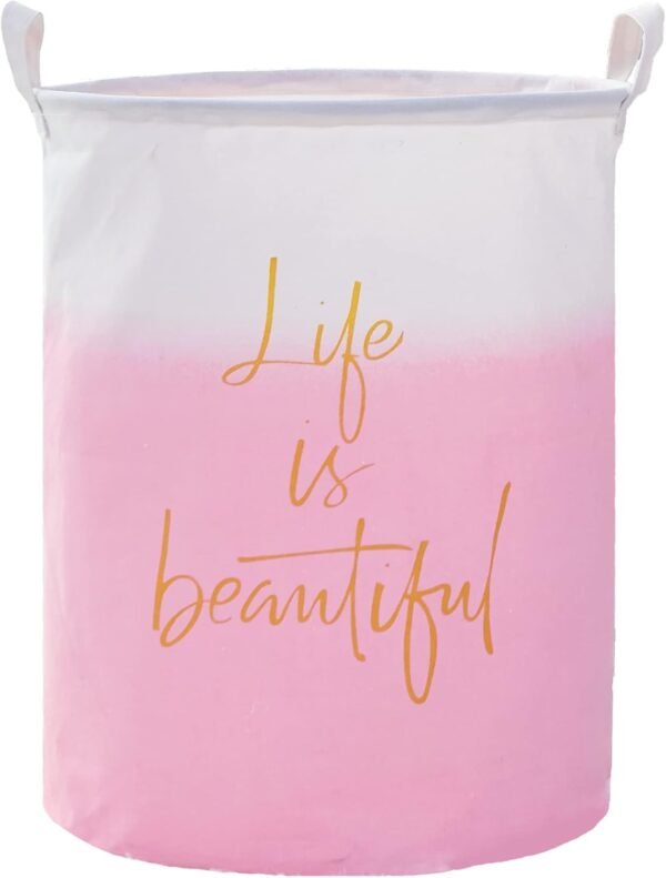 Pink Girls Laundry Hamper,19.7" X-Large Laundry Basket collapsible Waterproof Sturdy Thicken Canvas Kids Nursery Baby Clothes Basket (Life Pink)