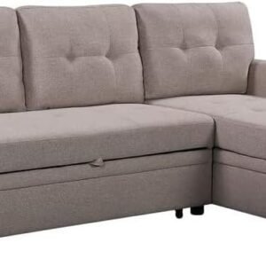 Lilola Home Ashlyn Light Gray Reversible Sleeper Sectional Sofa with Storage Chaise, USB Charging Ports and Pocket