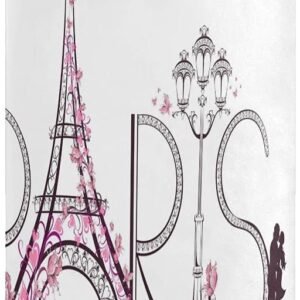 Romantic Paris Large Laundry Hamper, Butterfly Eiffel Tower Laundry Baskets with Handle, Oxford Storage Basket, Portable Folding Clothes Hamper for Nursery, College Dorm, Bedroon, Bathroom