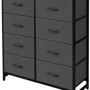 AZL1 Life Concept Storage Dresser Furniture Unit – Large Standing Organizer Chest for Bedroom, Office, Living Room, and Closet – 8 Drawer Removable Fabric Bins – Dark Grey