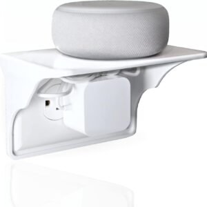Storage Theory Power Perch Horizontal Wall Outlet Shelf (White 1pk) – Home Wall Shelf Organizer for Bathroom, Kitchen, Bedrooms – Cord Management and Easy Installation.