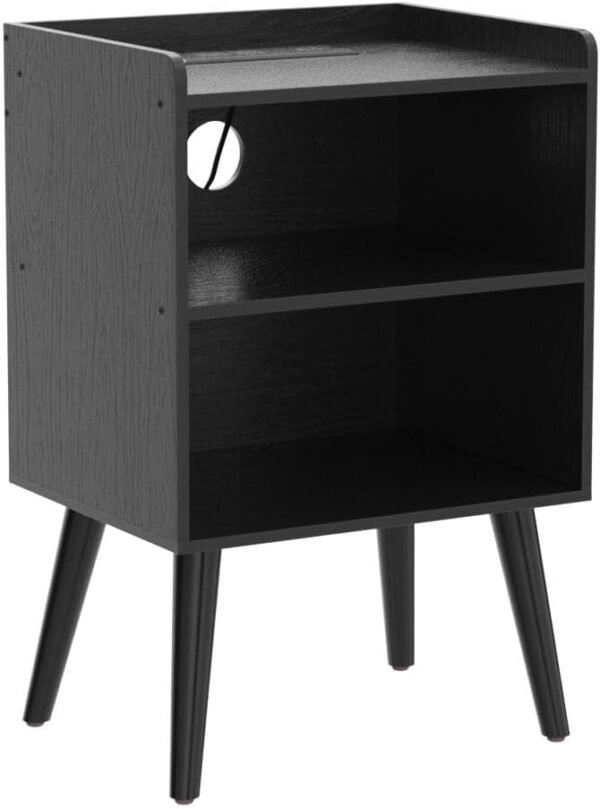 Night Stand with Charger Station, Bedside Table with LED Lights, Side Table with Fast USB-C Port, Nightstand with Solid Wood Feet, Small End Table for Bedroom, Living Room, Black - Image 5