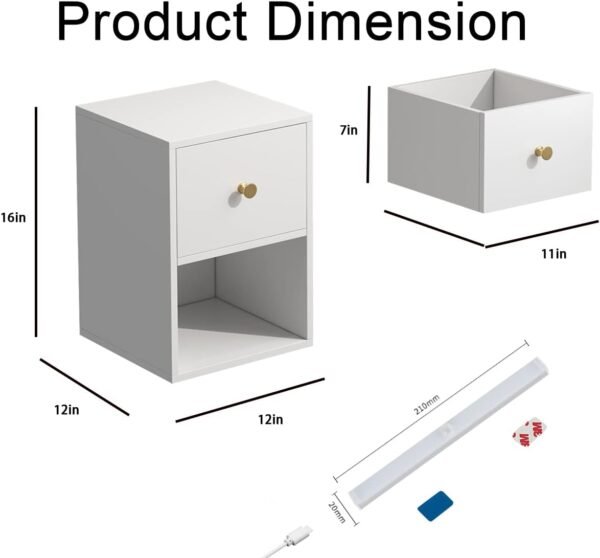 Floating Nightstand with Motion Sensor Light Wall Mounted Shelf with Drawer and Open Storage Shelf - Image 7