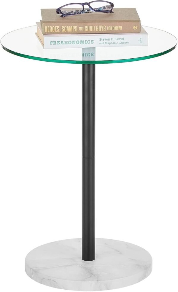mDesign Glass Top Side/End Drink Table - Tall Modern Round Accent Metal Nightstand Furniture for Living Room, Dorm, Home Office, and Bedroom - 16" Round - Clear/Matte Black/White Marble Print - Image 6