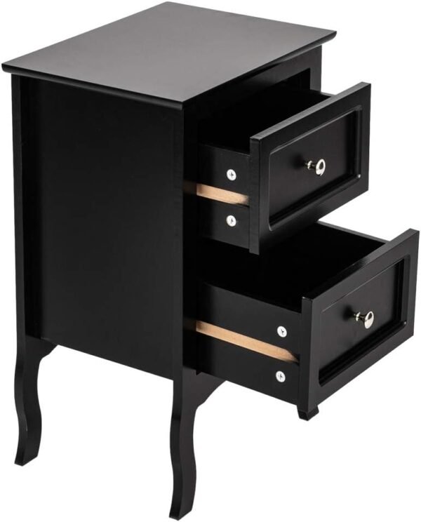 Nightstand with 2 Drawers, Country Style Night Stands for Bedrooms, Bed Side Table Cabinet/Night Stand for Small Spaces, College Dorm, Kids’ Room, Living Room (Black, 1-Pack) - Image 3