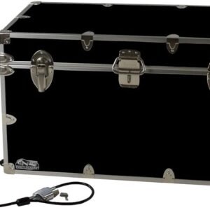 C&N Footlockers – XL Graduate Storage Trunk w/Cable Lock – Made in the USA – STEEL Footlocker for College Dorm Room & Summer Camp – 32 x 18 x 18.5 Inches (Black)