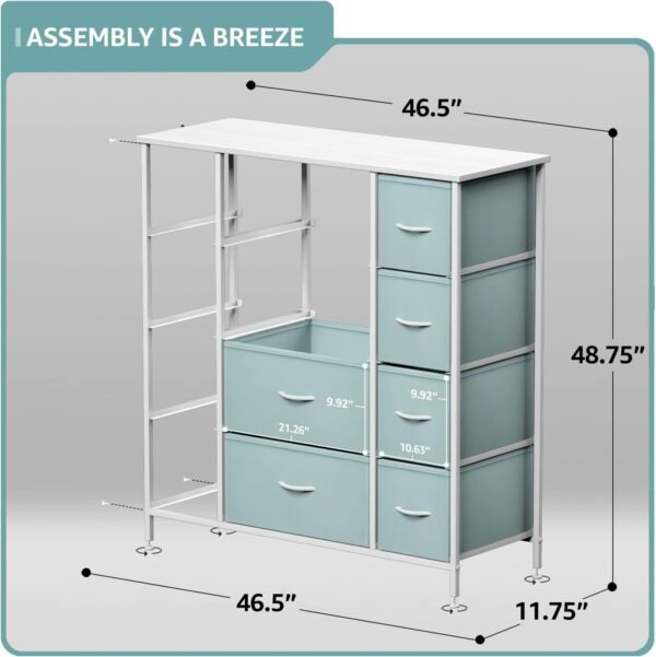 Sorbus Kids Dresser with 12 Drawers - Chest Organizer Unit with Steel Frame Wood Top & Handle, Fabric Bins for Clothes - Large Furniture for Bedroom Hallway Kids Room Nursery & Closet (Aqua) - Image 3