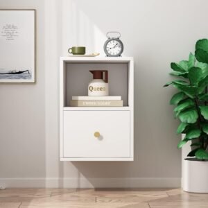 Floating Nightstand with Motion Sensor Light Wall Mounted Shelf with Drawer and Open Storage Shelf