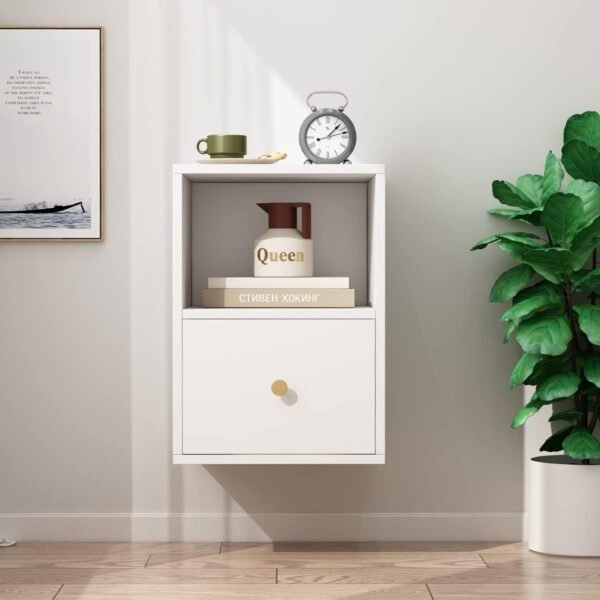 Floating Nightstand with Motion Sensor Light Wall Mounted Shelf with Drawer and Open Storage Shelf
