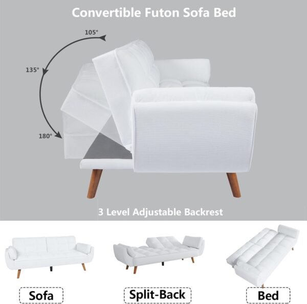 Betoko Futon Sofa Bed Modern Convertible Sleeper Sofa, Corduroy Twin Size Futon Couch Comfy Recliner Loveseat Sofa with Adjustable Backrest for Living Room Small Spaces (White) - Image 4