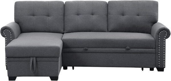 Convertible Sleeper Sofa with Pull Out Bed, 3-Seat Sofa Bed Sleeper Couch with Storage Chaise Lounge for Apartment, Living Room, Home Office, Guest Room - Image 8
