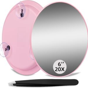 20X Makeup Magnifying Mirror, High Magnification Mirror 20X Round 6” Magnifying Mirror, Compact Travel Magnifying Mirror with 3 Suction Cups, 20X Handheld Mirror Travel Magnified Mirror and Tweezers