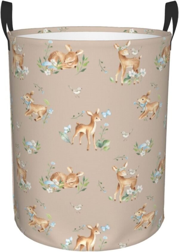 Cute Deers Animal Round Laundry Hamper Storage Basket Toys Clothes Organizer Bin For Home Bathroom Bedroom Dorm Nursery, 38l
