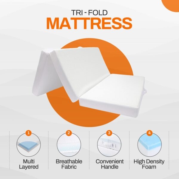 Cheer Collection Tri-Fold Memory Foam Mattress - 4" Thick Gel Infused Foam Folding Bed for Guests, Small Size - 25" x 75" - Image 4