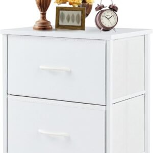 Nightstand with 2 Drawers, Bedside Table Small Dresser with Removable Fabric Bins, Night Stand, Bedside Furniture, End Table with Fabric Bins for Bedroom, Nursery, Closet, Living Room